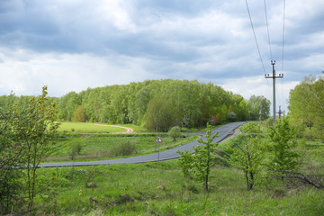 summer country road on the background of the forest