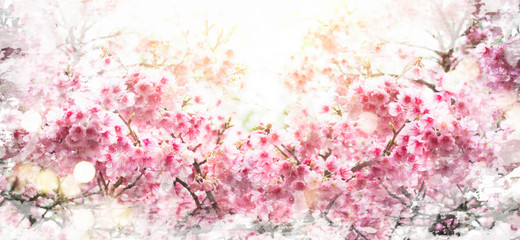 Spring background with flowers. Watercolor imitation