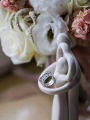 Jeweller ornament. White gold wedding rings