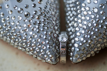 Jeweller ornament. White gold wedding rings