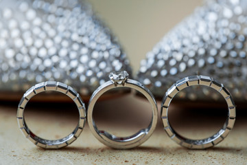 Jeweller ornament. White gold wedding rings