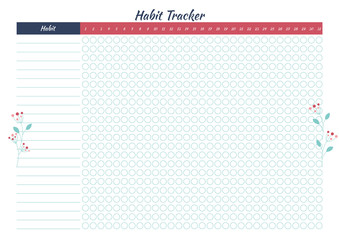 White habit tracker with minimalistic  floral design