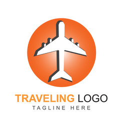 Travel logo design template with airplane shape illustration. Symbol and icon vector traveling and cargo concept can use for sign tour application mobile, trip agency,  element world vacation graphic