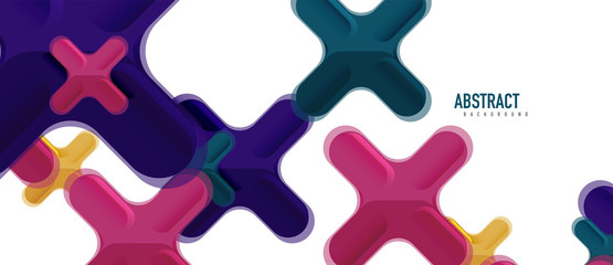 Glossy multicolored plastic style cross composition, x shape design, techno geometric modern abstract background. Trendy abstract layout template