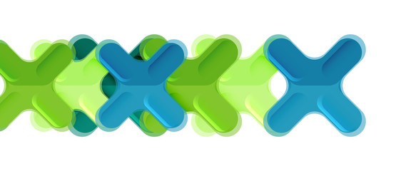 Glossy multicolored plastic style cross composition, x shape design, techno geometric modern abstract background. Trendy abstract layout template