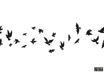 Seamless pattern of black silhouette of flying birds.