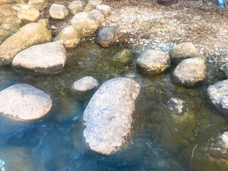 Fototapeta na wymiar Large round beautiful natural stones cobblestones in water, sea, lake, river. Background, texture