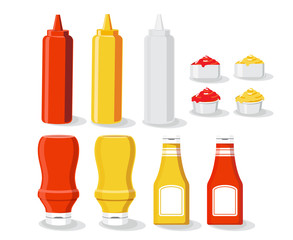 Tomato, Mustard, sauce and ketchup product set vector illustration isolated white background