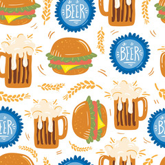 Beer fest seamless pattern illustration. Trendy style. Vector design template. Design for poster, card, invitation, placard, brochure, flyer.