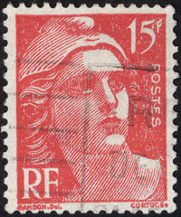 Postage stamps of the France. Stamp printed in the France. Stamp printed by France.