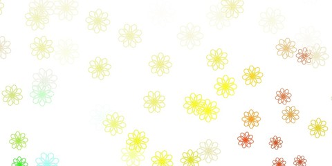 Light Green, Yellow vector doodle template with flowers.