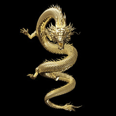 Full body gold dragon in smart pose with 3d rendering include alpha clipping path. © FullFrames