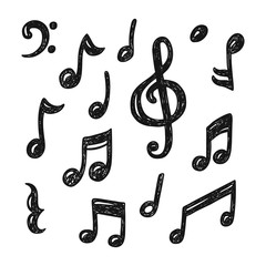 Set of hand drawn music note doodles - 350303783