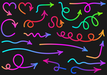 Set of curved doodle isolated arrows.