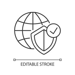 Global network security pixel perfect linear icon. Internet protection technology. Thin line customizable illustration. Contour symbol. Vector isolated outline drawing. Editable stroke
