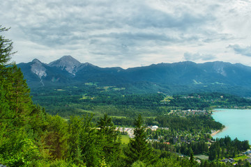 Fototapeta na wymiar Dramatic view form above of lake Faaker See in Carinthia, Austria