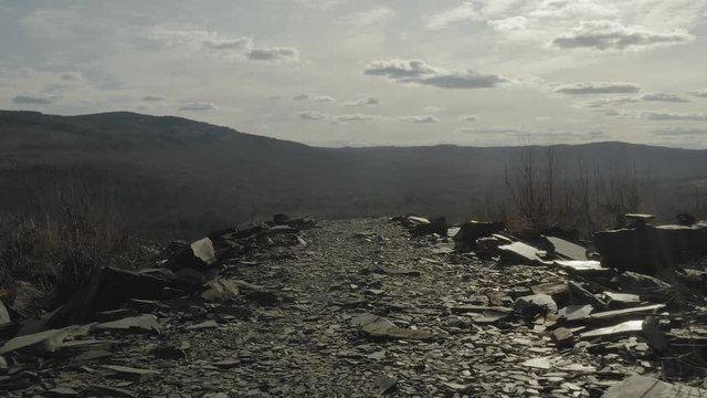 Old abandoned slate mine Monson Maine aerial ridge top