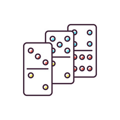Dominoes RGB color icon. Traditional tabletop game, gambling activity. Recreational activity, competitive game of chance. Domino pieces isolated vector illustration