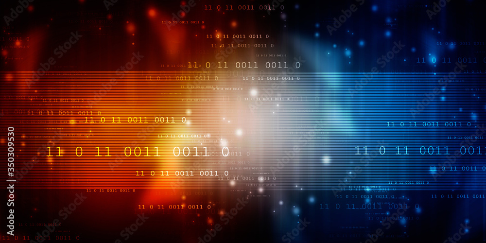 Poster 2d illustration abstract digital binary data on computer screen
