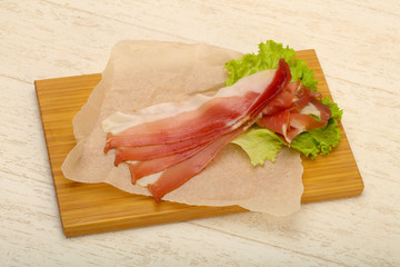 Spanish Hamon meat served salad
