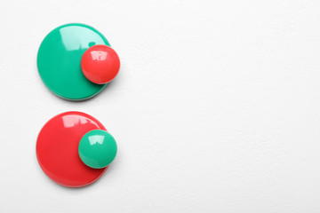 Flat lay composition with colorful magnets on white background, space for text. Pareto principle concept