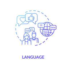 Language blue gradient concept icon. Chat with native speaker. Translate speech. Foreign language. Cultural diversity idea thin line illustration. Vector isolated outline RGB color drawing