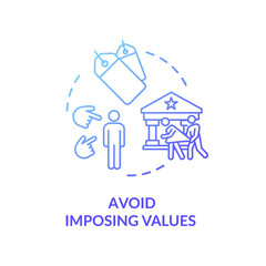 Avoid imposing values blue gradient concept icon. Woman rights. Racial equality. Stop harassment and bullying. Social unity idea thin line illustration. Vector isolated outline RGB color drawing