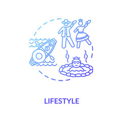 Lifestyle blue gradient concept icon. Cultural diversity. Ethnic customs. Multi racial social norm. National tradition idea thin line illustration. Vector isolated outline RGB color drawing