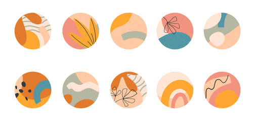 Fototapeta premium Bundle of insta highlights covers.Modern vector layouts with hand drawn organic shapes and textures.Abstract backgrounds.Trendy design for social media marketing.