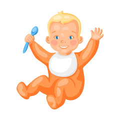 Illustration of cute little baby with spoon.