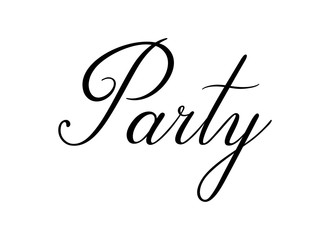 Party. Handwritten black vector text for event isolated on white background. Brush calligraphy copperplate style. 