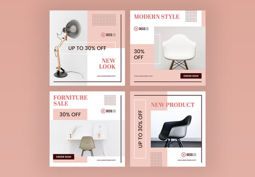 Product Sale Social Media Post Layout Set with Pink Accents