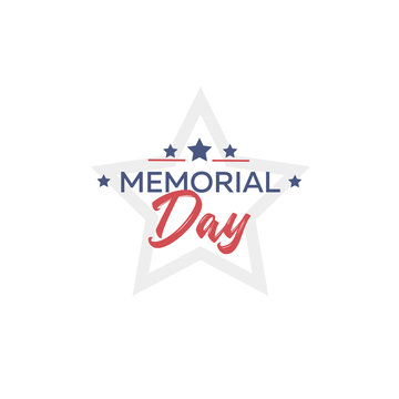 USA Memorial Day logo. Abstract star with handwritten font. Template for holiday card, banner, flyer. Vector illustration