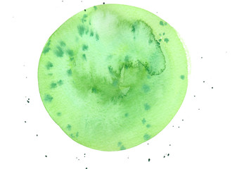 Green isolated watercolor paint circle illustration