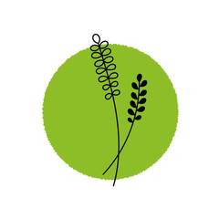 Hand drawn line flower sprig. Floral art isolated on white background, simple branch with abstract shape. Creative vector illustration