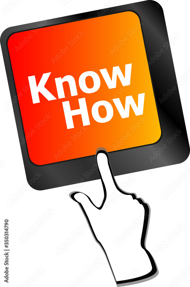 Poster know how knowledge or education concept with red button on computer keyboard