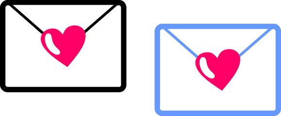 Envelope with heart icon. Love message concept, ю declaration of loveVector black mail message symbol isolated on white background 
