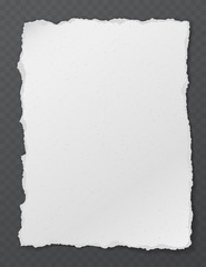Torn of white vertical note, notebook paper piece stuck on black squared background. Vector illustration