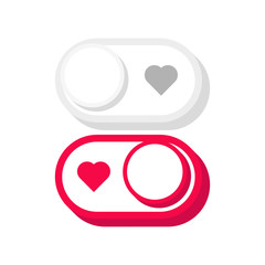 On Like and Off Like toggle switch buttons. Modern 3D flat style. Vector.
