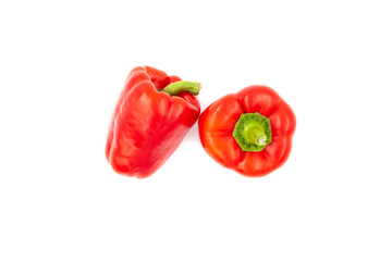 Two fresh peppers isolated on white background. Red sweet paprika isolated.