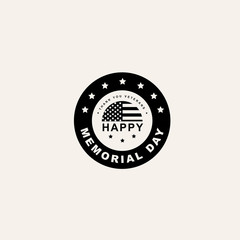 Emblem for USA Memorial Day in black and white with the flag of America. Remember and read. For website, mobile application, banner. Vector illustration