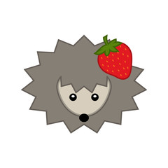 Hedgehog with an Strawberry in cartoon style.  Concept for preschool activity for children, card for kids.  Vector illustration