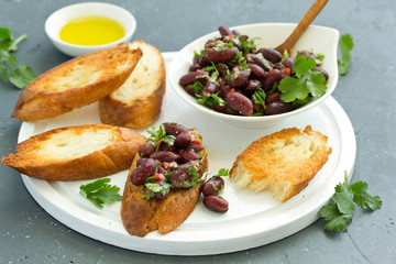 Bruschetta with Bean Stew. Selective focus