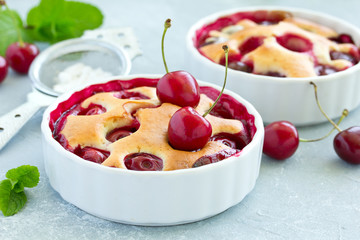 Cherry clafoutis - traditional French sweet fruit dessert.