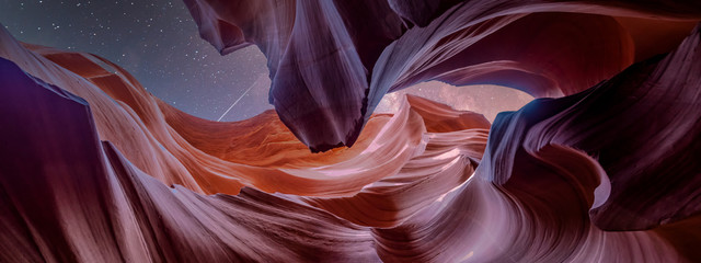 Panoramic abstract Antelope Canyon near Page, Arizona, America. Colorful and abstract background....
