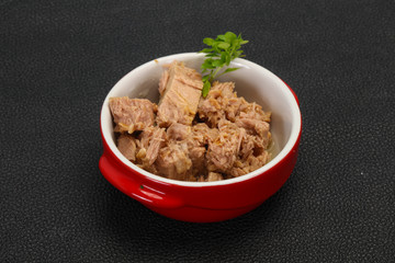 Canned tuna fish in the bowl