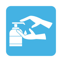 covid 19 coronavirus prevention dispenser liquid soap in hands block style icon