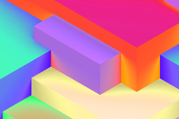 Abstract geometric cubic holographic colorful in neon lights background. isometric 3d render.
