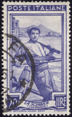 Postage stamps of the Italy. Stamp printed in the Italy. Stamp printed by Italy.