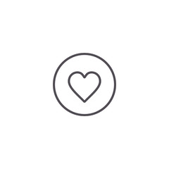 Heart icon, line love symbol isolated on circle button. Vector